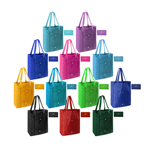 Sacs d'épicerie réutilisables multicolores, durables, écologiques, vente en gros, sacs de courses pliables réutilisables, personnalisés avec poche avant supplémentaire - Product Image 1