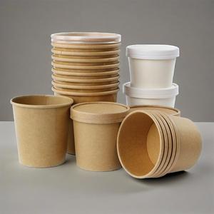 Papier Kraft écologique Pla jetable compostable 12oz blanc naturel couleur 100% compostable Pla doublé salade bouillie bol - Product Image 1