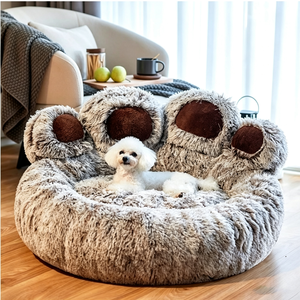 Soft Plush <b>Dog</b> Bed Round Paw Shape Faux Fur Pet Nest Indoor All Seasons Cute Design for <b>Dogs</b> Hand Washable Removable Cover - Product Image 5
