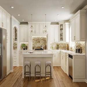 Armoires de cuisine en bois massif blanc de style classique européen français italien, design personnalisé haut de gamme, armoires de cuisine de luxe - Product Image 5