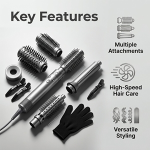 Ensemble de brosses à air chaud 7-en-1 gris mat, kit d'outils de coiffure professionnel pour la maison et le salon - Product Image 6