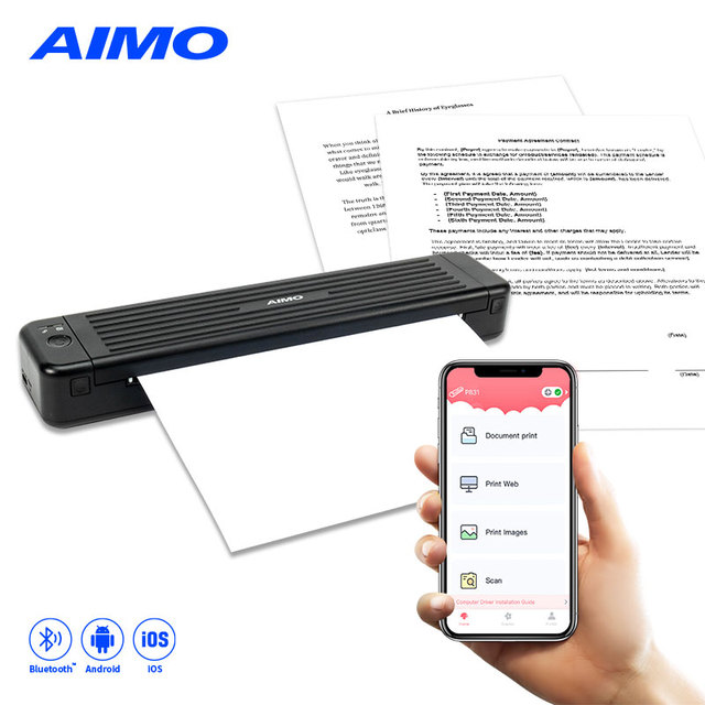AIMO Thermal Transfer Printing Inkless Printer Mini Portable A4 Printer for Mobile Phone & Computer