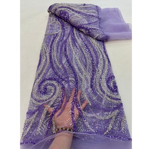 Tela de Encaje Francés de Alta Calidad con Diseño Nuevo y Elegante, Encaje Nupcial Bordado con <span class=keywords><strong>Lentejuelas</strong></span> y Cuentas de Lujo para <span class=keywords><strong>Vestido</strong></span> de Novia Africano - Product Image 2