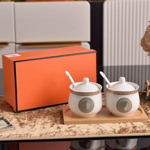 Luxurious Ceramic Seasoning Containers with Cover Eco-Friendly and Portable for Kitchens and Restaurants - Product Image 1