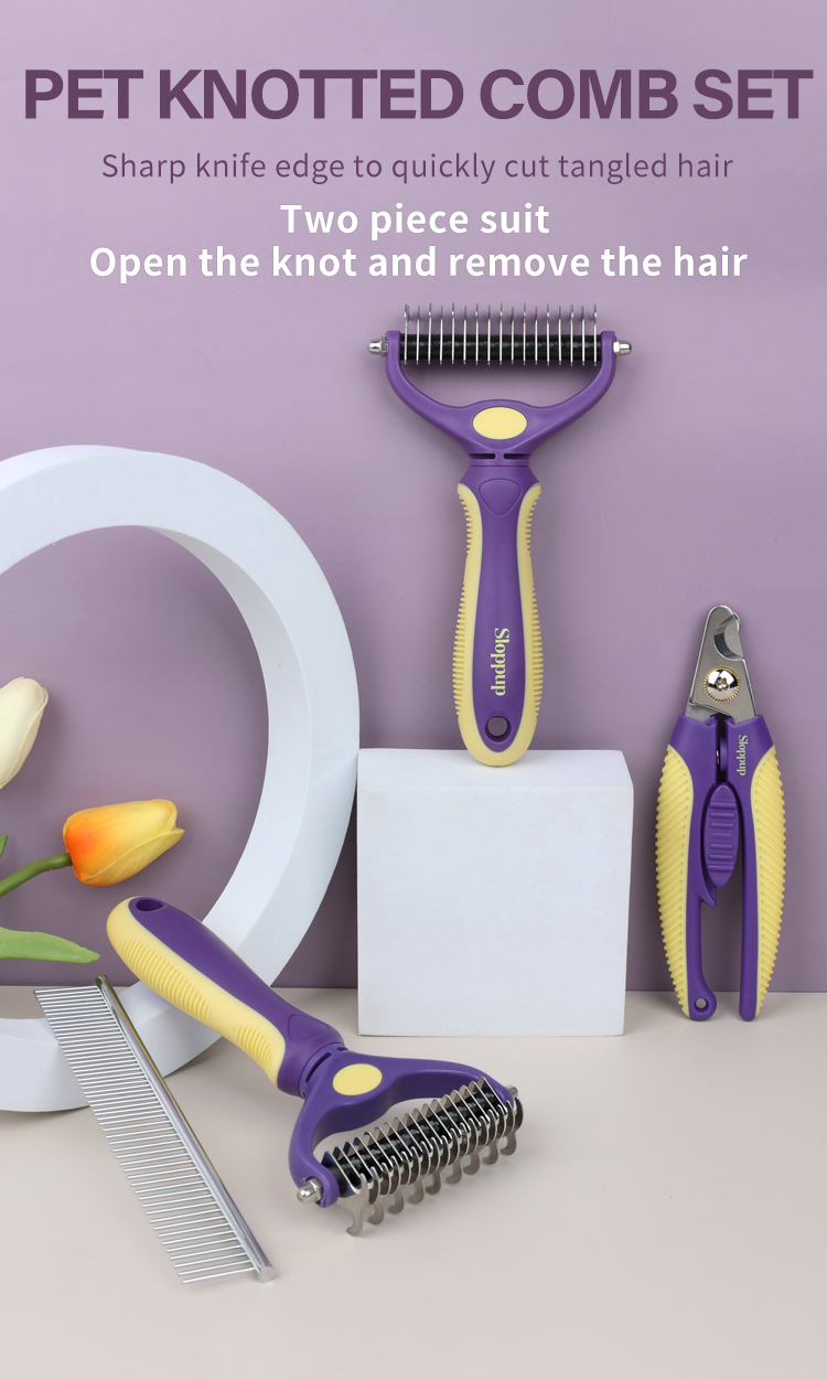 Factory Wholesale 2 In 1 Cat Needle Hair Comb Dog Pet Dematting Grooming Comb With Pet Nail Clipper Or Stainless Steel Pet Comb