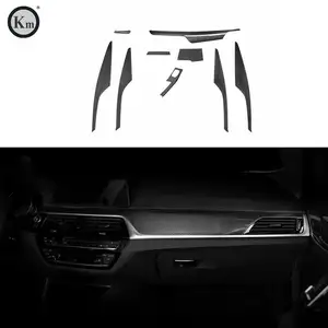 KM คาร์บอนไฟเบอร์รถอะไหล่ภายในรถภายใน Trim Dashboard Trim สำหรับ BMW 5 Series 2018-Up G30 G38