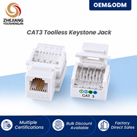 Modulo Telefonico RJ11 a Quattro Nuclei 4P4C Senza Utensili IDC, Presa Keystone CAT3 Bianca per Pannello a Muro PC, Uscita Voce Dorata