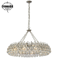 Lustre en cristal et laiton avec perles de verre en forme de goutte d'eau, luminaire suspendu LED moderne de luxe pour salon et hôtel