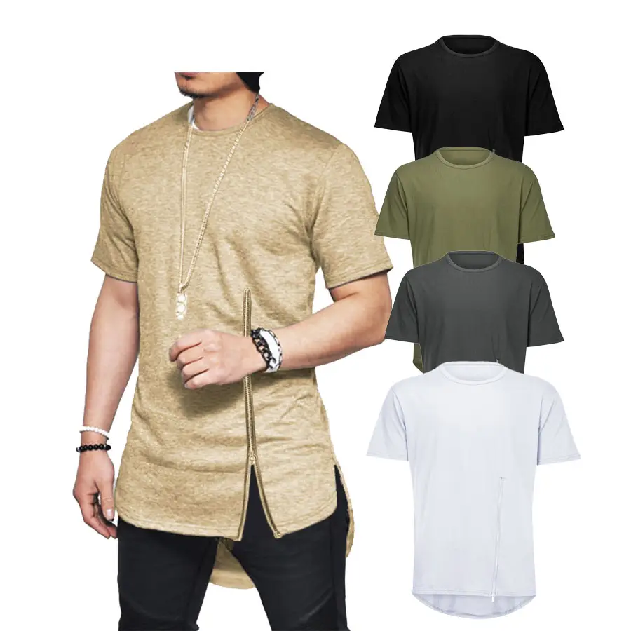 Camiseta masculina de algodão 100% personalizada com zíper de metal