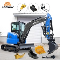 Mini-excavatrice LOGWAY Worksite Pro pour projets municipaux avec cabine fermée et chenilles en caoutchouc, mini-excavatrice compacte Pro