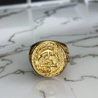 Vente flash Bijoux de mode de haute qualité Punk Anneau d'ancre doré Marine en acier inoxydable Totem d'aigle Anneau de mariage pour homme et femme