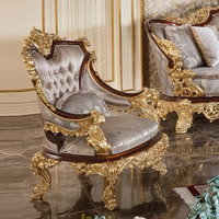 Barockes Königliches Luxus-Sofa-Set im Europäischen Stil mit Blattgold-Verzierung, Handgeschnitztem Massivholzrahmen und Gestepptem Stoffbezug für das Wohnzimmer
