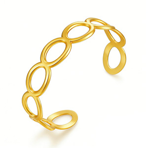 Bracelet en acier inoxydable de style européen et américain, forme C, design géométrique creux doré, bracelet tendance pour femme, bijou cadeau - Product Image 5