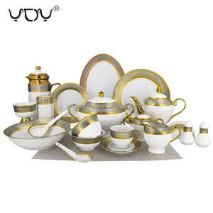 YDY卸売セラミックカスタムデザインロゴ高級食器セット24kゴールド101個ロイヤル磁器ディナーセット