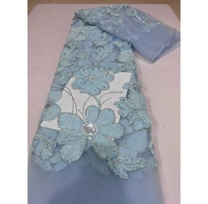 Precio al por Mayor, Venta Caliente, Encaje Africano Bordado en 3D con Lentejuelas, Tela de Tul Francés, Encaje Ecológico, Color Blanco para Vestido de Novia - Product Image 1