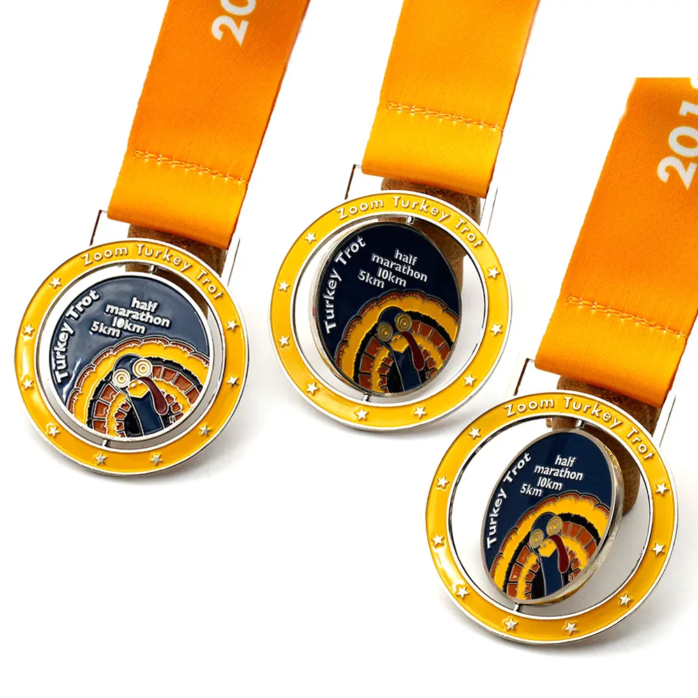 독특한 디자인 사용자 정의 로고 스피너 스포츠 메달 금속 3D 중공 에나멜 스포츠 마라톤 맞춤 회전 메달 기념품