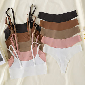 Ensemble soutien-gorge et culotte pour femme, bretelles spaghetti, jetable, respirant, design sexy sans couture, XL, rembourrage épais, imprimé, push-up, grande taille - Product Image 5