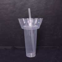 Gobelet à bulles de thé 2 en 1 avec logo personnalisé imprimé, gobelet en plastique jetable avec bol à salade de fruits et porte-gobelet
