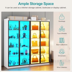 Modern White Wood <strong>Sideboard</strong> <strong>Display</strong> <strong>Cabinet</strong> 70x35x165 cm Smart Storage RGB 3 Colors Dimmable Hotel Use - Product Image 5