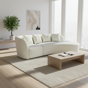 Elegante Juego de Sofás Tapizados en Tela Crema con Forma Curva KIKA K102 #   Diseño Modular Seccional Moderno para Sala de Estar de Villa o Casa de Huéspedes - Product Image 1