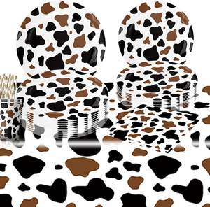 Venta caliente 9 pulgadas moderno vaca impresión platos de papel corral cumpleaños granja Animal fiesta suministros marrón hoja impresión para vaca bebé - Product Image 2