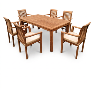Lightweight Modern Style Teak Wood Patio <b>Garden</b> Stackable Chairs Outdoor Dining <b>Table</b> for Park Courtyard Villa Hotel Indonesia - Product Image 1