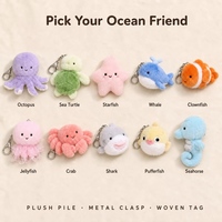 Porte-clés en peluche Famille Océan Mignonne avec couineur BB, Mini poupée en peluche souple animal marin, Pendentif anti-stress