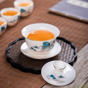 Service à thé en céramique de Jingdezhen, tasses à thé, service à thé Kung Fu pour le bureau, service à thé en suède et jade, service à thé personnalisé avec LOGO, vente en gros - Product Image 3