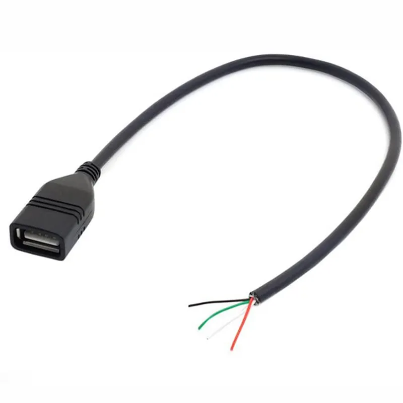 DIY OEM Black White 30cm USB 2.0 A type Female to 4 Wire Open Cable Pigtail 10mm Stripped 2mm Tin Lead