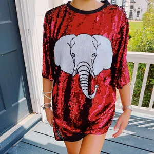 Alabama Robe éléphant à paillettes Tunique scintillante Gameday Robe éléphant à paillettes Top tunique Robe t-shirt à paillettes éléphant rouge