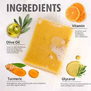 OEM 비건 페이스 & 바디 바 비누 클렌징 다크 스팟 제거 심황 스크럽 여드름 비누 클렌징 얼굴 목욕 - Product Image 3