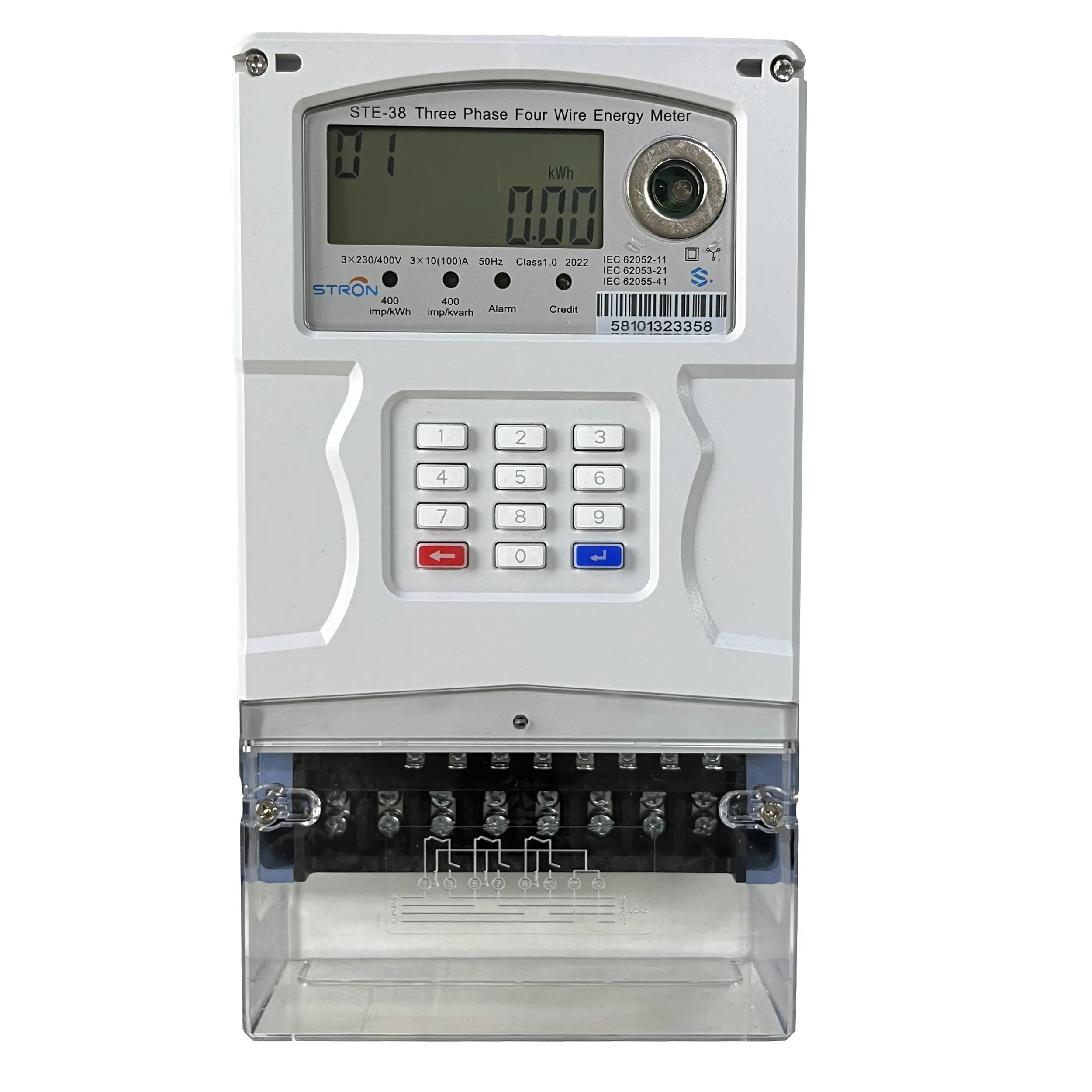 Three Phase Four Wire Smart Keypad Infrared RF Optional Prepaid Electricity Token Meter with Meter Housing and Breaker