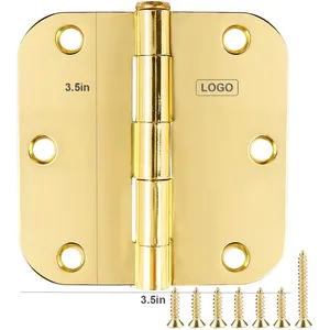 High Quality America Indoor Iron Material Standard Residential 3.5 Inch 5/8" Radius Rounded Polished Brass Door Hinge