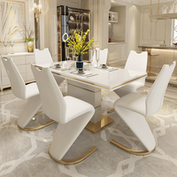 Chaises de salle à manger en cuir et ensemble de table à manger, style français moderne de luxe, table extensible, pieds en acier inoxydable, utilisation hôtelière, vente en gros