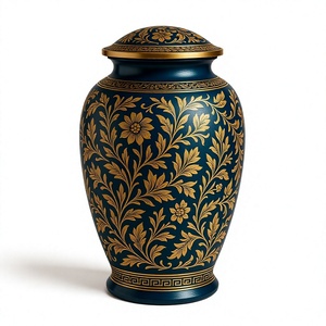 Blue Butterfly Metal Urn with Floral Embellishment Handmade Contemporary <b>Decorative</b> <b>Vase</b> for Sympathy Occasion - Product Image 2
