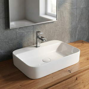 Prix bon marché direct usine Bassin de comptoir de salle de bain rectangulaire émaillé blanc Bassin de table de salle de bain en céramique - Product Image 6