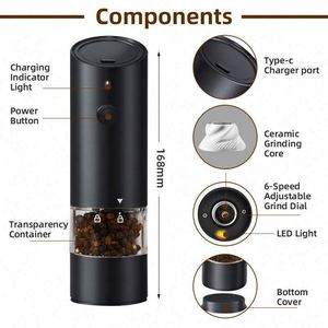 Nouvel ensemble moulin à sel et poivre USB rechargeable en acier inoxydable avec lumière, écologique - Product Image 3