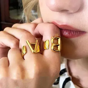 Fashion Adjustable Open Initial Rings For Women Stainless Steel A-Z Letter Ring Ladies Meaningful Wedding Jewelry Gift 2023