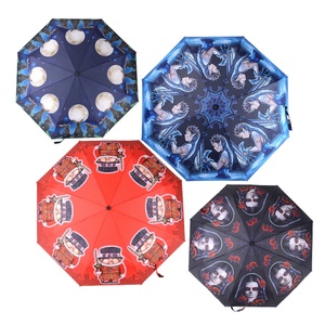 New Design 3-fold Manual Iron <b>Frame</b> Glass Fiber Ribs Compact Portable Windproof Vented Umbrella Full Printed Flower Pattern - Product Image 2