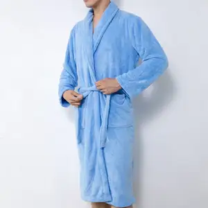 High quality custom size logo fabric coral velvet 100% velour bath robe for Mens hotel bathrobe sleepwear