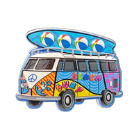 Aimant de réfrigérateur en résine, forme irrégulière, aux couleurs vives, thèmes Rétro Hippie Van, Bus de la Paix, Surf, Planche de surf, Camping-car vintage, décoratif