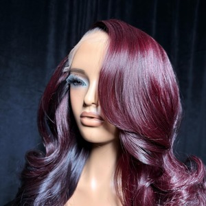 วิกผมบลอนด์เบอร์กันดีแบบลอนแน่น 2x6  วิกผมแท้แบบไม่ต้องใช้กาว  วิกผมนุ่มฟูแน่น  วิกผมสีเบอร์กันดีสำหรับผู้หญิง  แบบแสกกลาง - Product Image 1