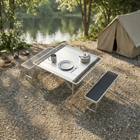 Ensemble de table et bancs pliants en alliage d'aluminium - Conception compacte pour pique-nique en plein air, barbecue, repas, utilisation portable, mobilier d'extérieur