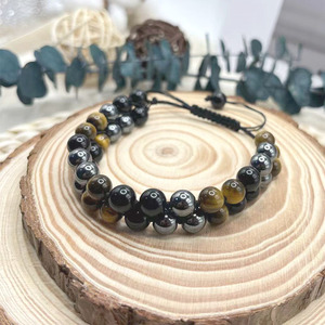 Double Layer 8mm Tiger's Eye Obsidian <b>Bracelet</b> For Men Woven <b>Adjustable</b> Magnetic Yoga Beads Gift Jewelry - Product Image 3
