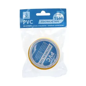 Ruban isolant en PVC, 0,13 mm x 17 mm x 15 m, jaune, idéal pour l'isolation électrique et la protection des câbles. - Product Image 3