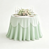 Nappe de table ronde festonnée rose macaron à rayures en polyester pour décoration de mariage, banquet, fête et événement