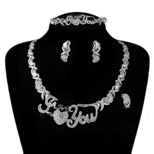Набор серебряных ювелирных изделий BPOYB I Love You XOXO, ожерелье и серьги с кристаллами, модные свадебные ювелирные наборы, нигерийские женские аксессуары