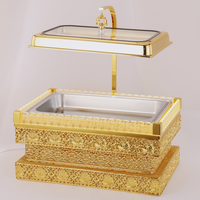 Plat à chafing rectangulaire de luxe 9L doré en acier inoxydable avec éclairage pour buffets, réceptions et événements traiteur