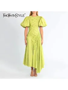 TWOTWINSTYLE-robes longues irrégulières tissées à <span class=keywords><strong>manches</strong></span> <span class=keywords><strong>courtes</strong></span> pour femmes - Product Image 1