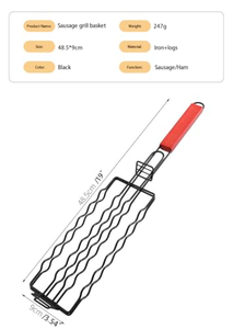 Panier de barbecue en métal galvanisé de 19'' avec poignée en bois, facile à nettoyer, maille longue pour camping et fêtes en plein air - Product Image 2